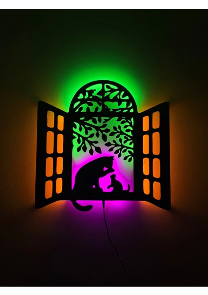 Kedi Ailesi LED Işıklı Tablo