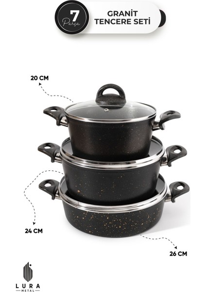 Avngrd 7 Parça Siyah Granit Tencere Seti – 26 cm