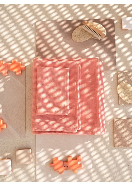 Waffle 4'lü Havlu Şeftali Rengi 30 x 30