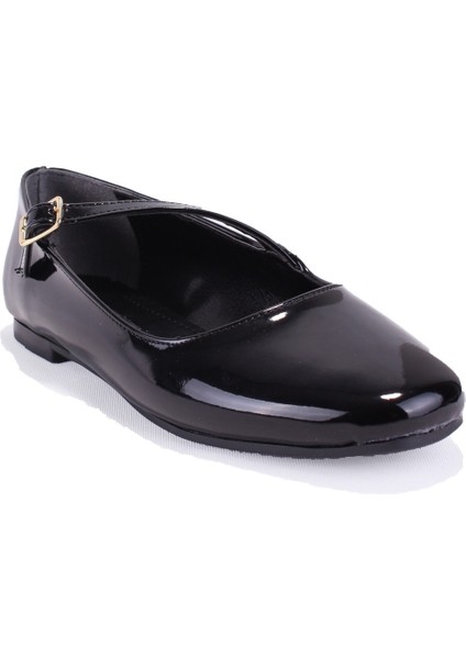 DZA07-115055 Siyah Rugan Günlük Babet Kadın Ayakkabı