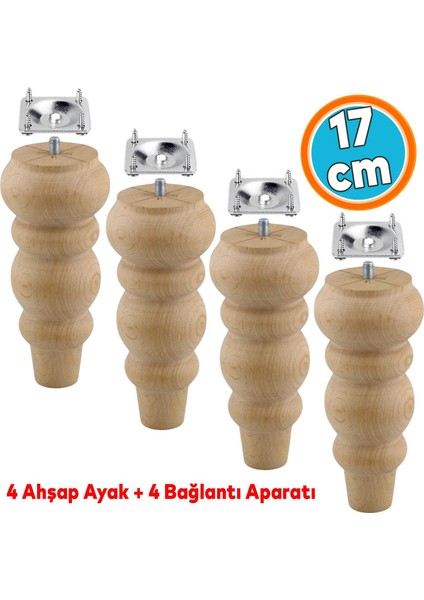 Mobilya Koltuk Kanepe Berjer Ayağı Yükseltici Ayakları M8 Civata 4 Adet Ahşap 17 cm Bağlantı Aparat