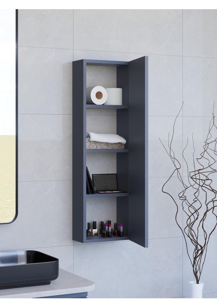 Kapaklı Raflı Banyo Dolabı, Ince Çok Amaçlı Dolap 104 x 31 cm