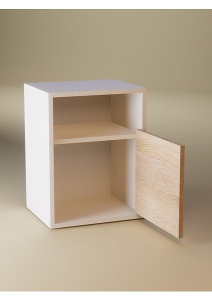 Kapaklı Raflı Komodin, %100 MDF Sonoma/Beyaz & Karbon Gri/Sonoma fırsatları