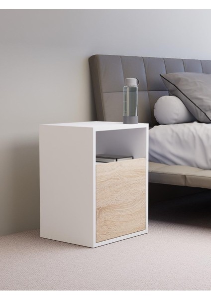 Kapaklı Raflı Komodin, %100 MDF Sonoma/Beyaz & Karbon Gri/Sonoma fiyatları