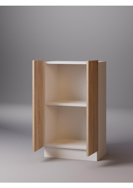 Lora Çok Amaçlı Dolap, 90x51cm %100 MDF Beyaz & Karbon Gri
