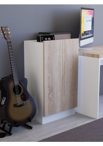 Lora Çok Amaçlı Dolap, 90x51cm %100 MDF Beyaz & Karbon Gri