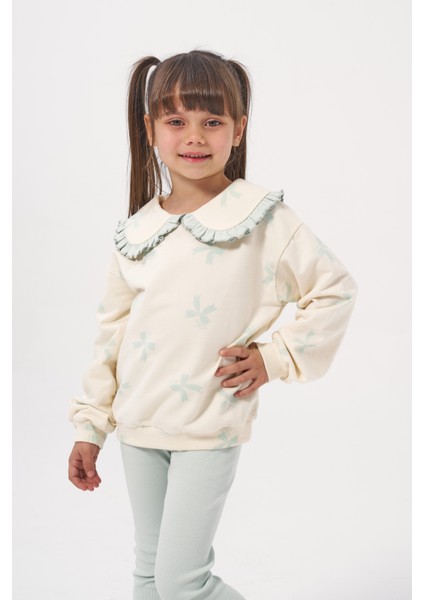 Kız Çocuk Baskılı Fırfırlı Bebe Yakalı Taytlı Ikili Takım modelleri