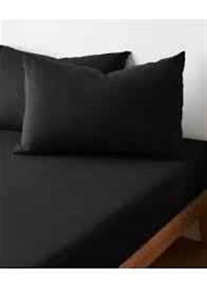 Çift Kişilik Pamuklu Lastikli Çarşaf Seti Yastık Kılıfı 50 x 70 Siyah