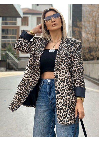 88761 Yün Efekti Leopar Ceket Leo