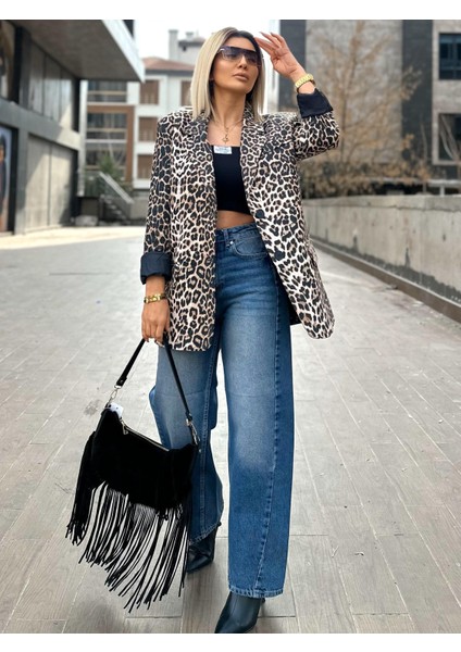 88761 Yün Efekti Leopar Ceket Leo modelleri