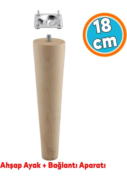 Ahşap Ayak Bağlantı Aparatlı Mobilya Koltuk Kanepe Sehpa Masa Ayağı Ayakları M8 Civatalı Ahşap 18 cm