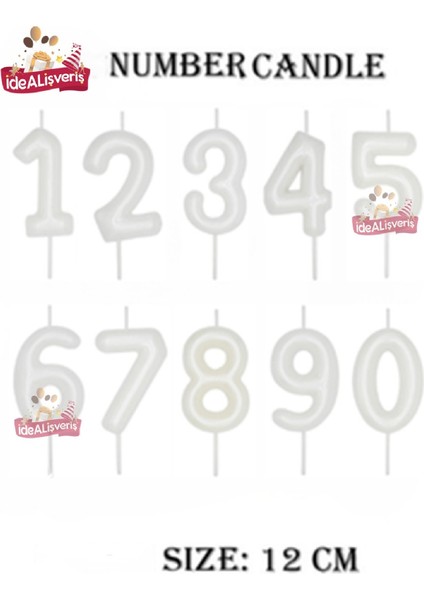 12 cm Beyaz Pasta Üstü Rakam Mum