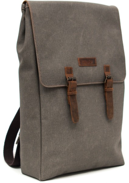 DESIGN02 Kanvas Deri Gri 15.6 Inch Laptop Sırt Çantası