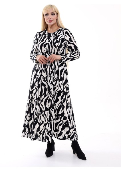 Kadın Büyük Beden Yumuşak Dokulu Beyaz Siyah Desenli Elbise fiyatları