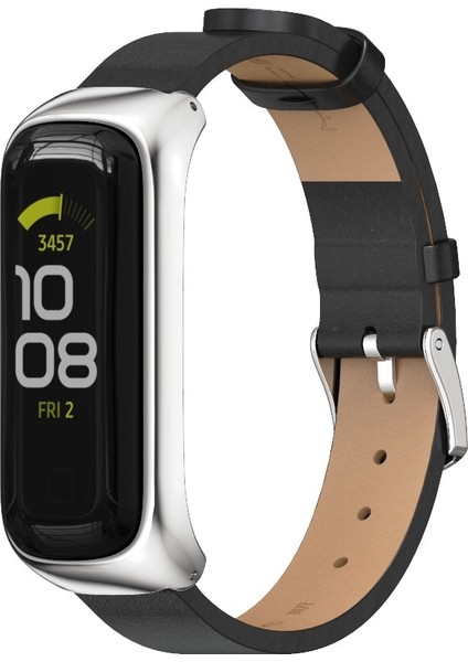 Samsung Galaxy Fit 2 Siyah Gümüş Için Mikrofiber Deri Watch Band (Yurt Dışından)