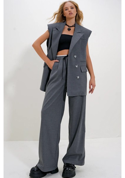 Kolsuz Vatkalı Ceket ve Palazzo Pantolon Takım modelleri