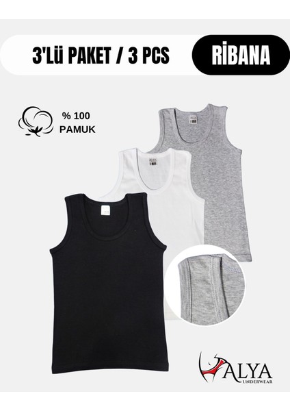 Erkek Çocuk Pamuk Ribana Atlet Oval Yaka 3'lü Paket - 1 Ad. Siyah - 1 Ad Beyaz - 1 Adet Gri Melanj ( 3-4 Yaş )