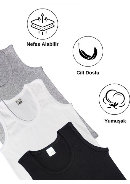 Erkek Çocuk Pamuk Ribana Atlet Oval Yaka 3'lü Paket - 1 Ad. Siyah - 1 Ad Beyaz - 1 Adet Gri Melanj (13-14 Yaş) fırsatları