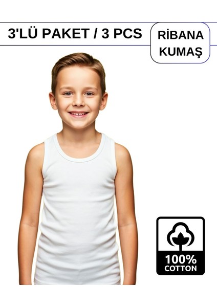 Erkek Çocuk Pamuk Ribana Atlet Oval Yaka 3'lü Paket - 3 Adet Beyaz ( 7-8 Yaş ) fiyatları