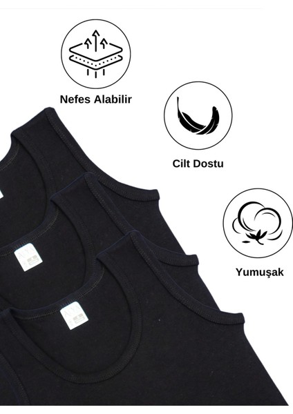 Erkek Çocuk Pamuk Ribana Atlet Oval Yaka 3'lü Paket - 3 Adet Siyah ( 7-8 Yaş ) fırsatları