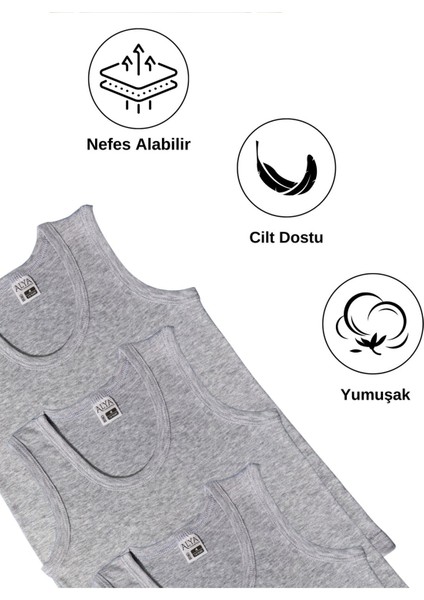 Erkek Çocuk Pamuk Ribana Atlet Oval Yaka 3'lü Paket- 3 Adet Gri Melanj ( 3-4 Yaş )