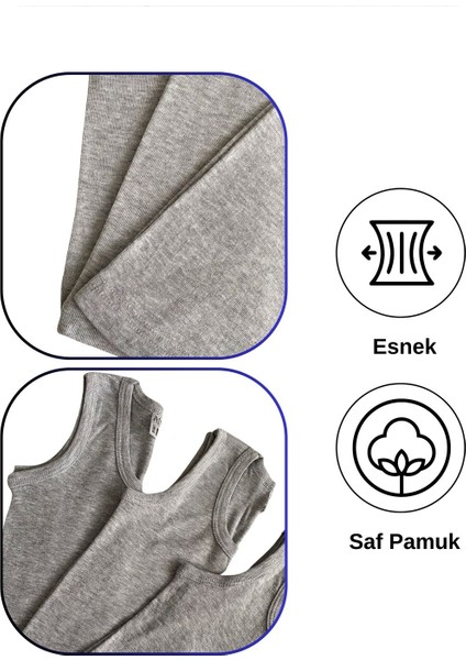 Erkek Çocuk Pamuk Ribana Atlet Oval Yaka 3'lü Paket- 3 Adet Gri Melanj ( 3-4 Yaş )