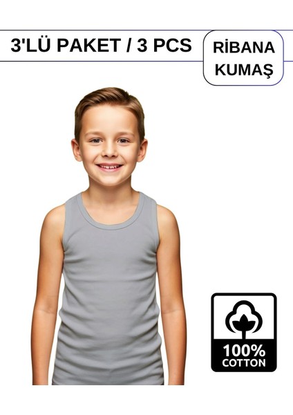 Erkek Çocuk Pamuk Ribana Atlet Oval Yaka 3'lü Paket- 3 Adet Gri Melanj ( 5-6 Yaş ) fiyatları