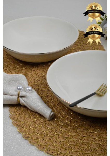 Şems Altın Yaldız 2'li Porselen Salata Tabağı