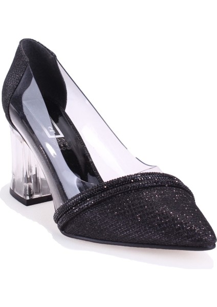 DZA07-11153806 Siyah Şeffaf Topuklu Abiye Kadın Ayakkabı