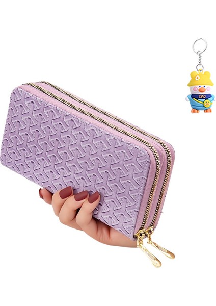Uzun Cüzdan Kadın Çift Fermuarlı Clutch Bilek Kayışı Büyük Kapasiteli Cep Telefonu Çantası (Yurt Dışından)