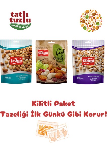 Premium Karışık Kuruyemiş Seti (3’lü Paket) – Tazelik Koruyan Kilitli Ambalajlı