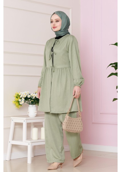 Önü Bağlamalı Pantolonlu Takım-Mint Yeşili