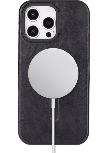 Apple iPhone 16 Pro ile Uyumlu Magsafe Şarj Destekli Deri Kılıf