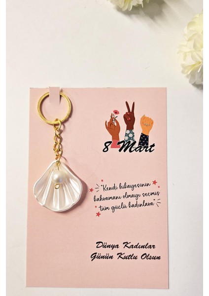 8 Mart Kadınlar Günü Hediyesi Incili Istiridye Anahtarlık 50 Adet fiyatları