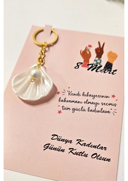 8 Mart Kadınlar Günü Hediyesi Incili Istiridye Anahtarlık 50 Adet fırsatları