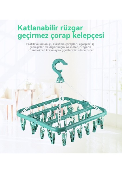 32 Klip Kurutma Rafı Çok Fonksiyonlu Kapalı Balkon Plastik Iç Çamaşırı Rafı Çocuk Bebek Ev Çorap Kurutma Rafı (Yurt Dışından)
