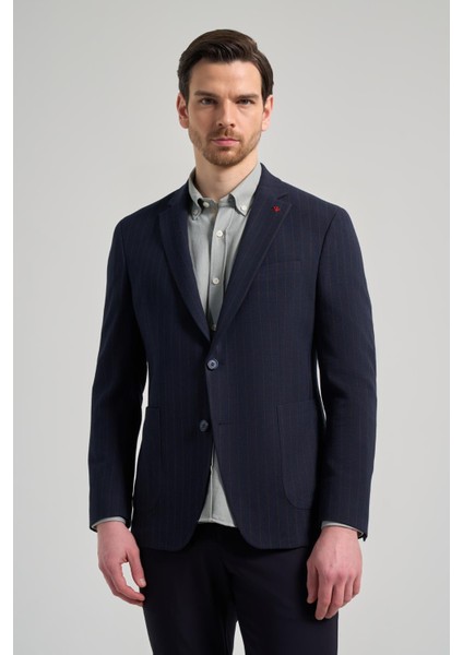 Çizgili Desen Gofreli Mono Yaka Esnek 6 Drop Slim Fit Ceket 1002250122