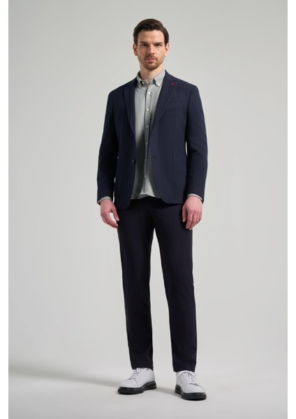 Çizgili Desen Gofreli Mono Yaka Esnek 6 Drop Slim Fit Ceket 1002250122