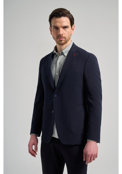 Çizgili Desen Gofreli Mono Yaka Esnek 6 Drop Slim Fit Ceket 1002250122
