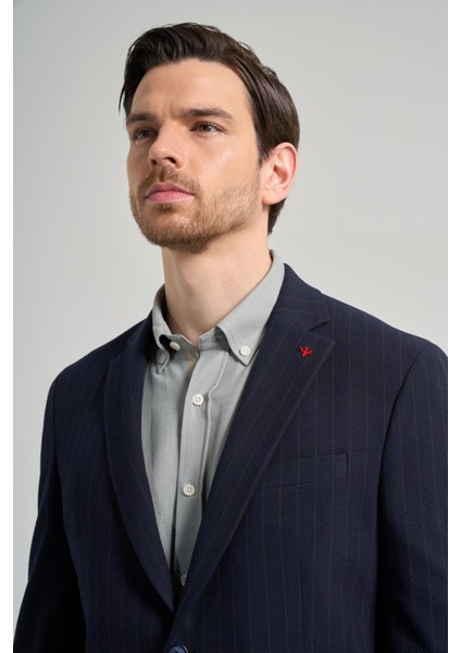 Çizgili Desen Gofreli Mono Yaka Esnek 6 Drop Slim Fit Ceket 1002250122