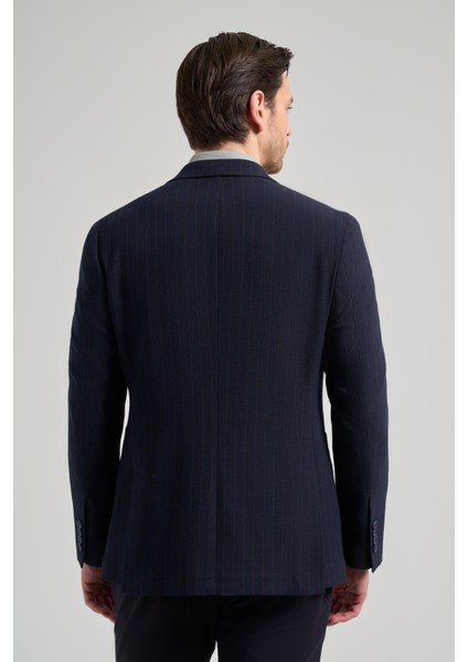 Çizgili Desen Gofreli Mono Yaka Esnek 6 Drop Slim Fit Ceket 1002250122