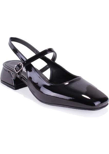 DZA07-81500 Siyah Rugan Klasik Topuklu Kadın Ayakkabı