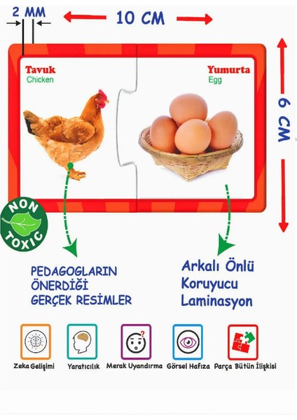Eğitici Ilişki - Bağlantı Kurma Bulmaca Eşleştirme 2-6 Yaş - Eğlenceli Resimli Puzzle Zeka Kartları
