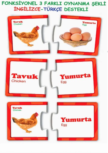 Eğitici Ilişki - Bağlantı Kurma Bulmaca Eşleştirme 2-6 Yaş - Eğlenceli Resimli Puzzle Zeka Kartları