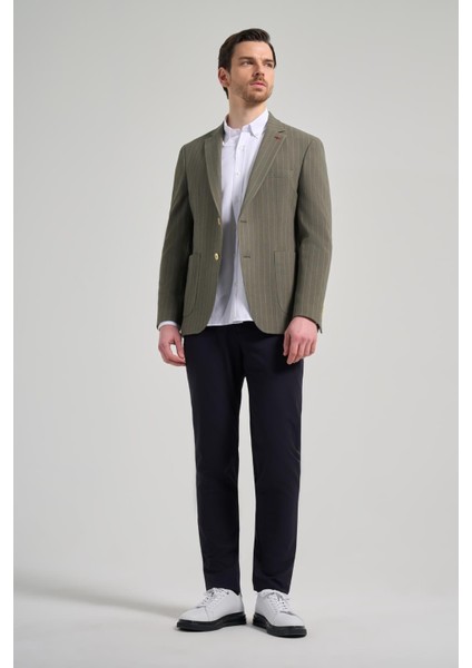 Çizgili Desen Gofreli Mono Yaka Malzemesiz Esnek 6 Drop Slim Fit Ceket 1002250122