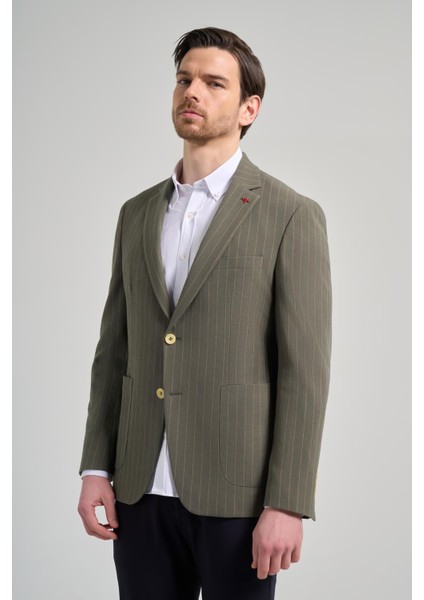 Çizgili Desen Gofreli Mono Yaka Malzemesiz Esnek 6 Drop Slim Fit Ceket 1002250122
