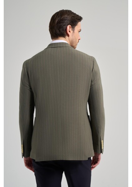 Çizgili Desen Gofreli Mono Yaka Malzemesiz Esnek 6 Drop Slim Fit Ceket 1002250122