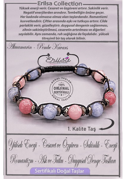 Sertifikalı Gerçek Terahertz - Akuamarin - Pembe Kuvars Taşı Bileklik