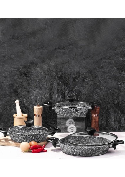 Ultra Granit 3 Lü Omlet & Sahan Seti Gri TAÇ-3411