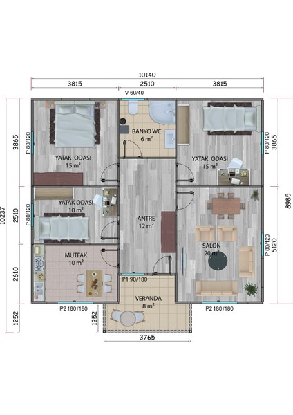96 M2 Prefabrik Ev